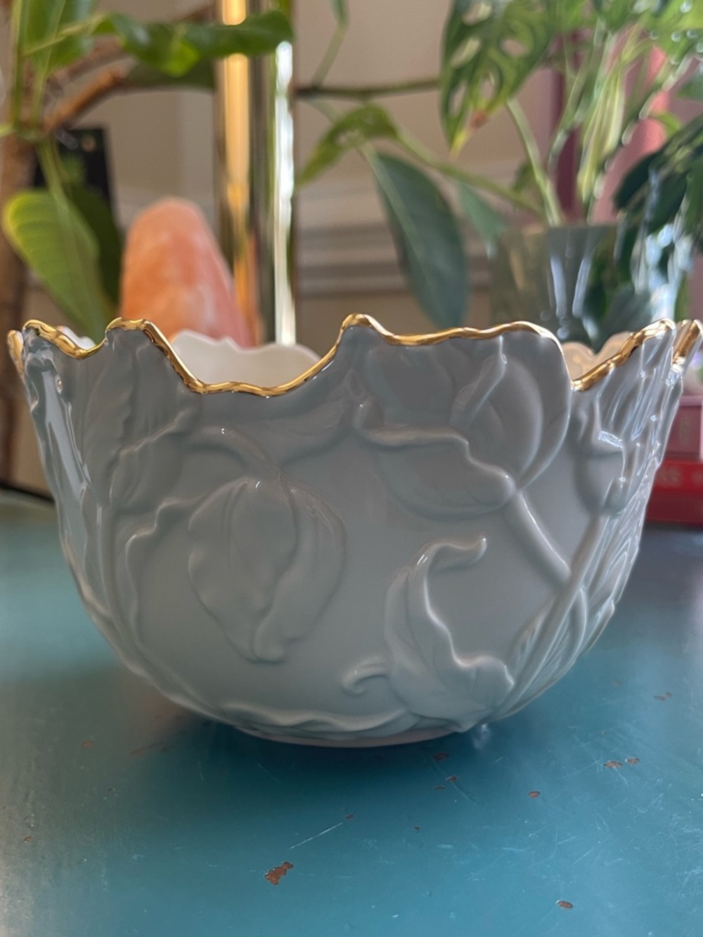 Lenox Tulip Treat Bowl - Embossed Tulips 24K Gold Scalloped Rim